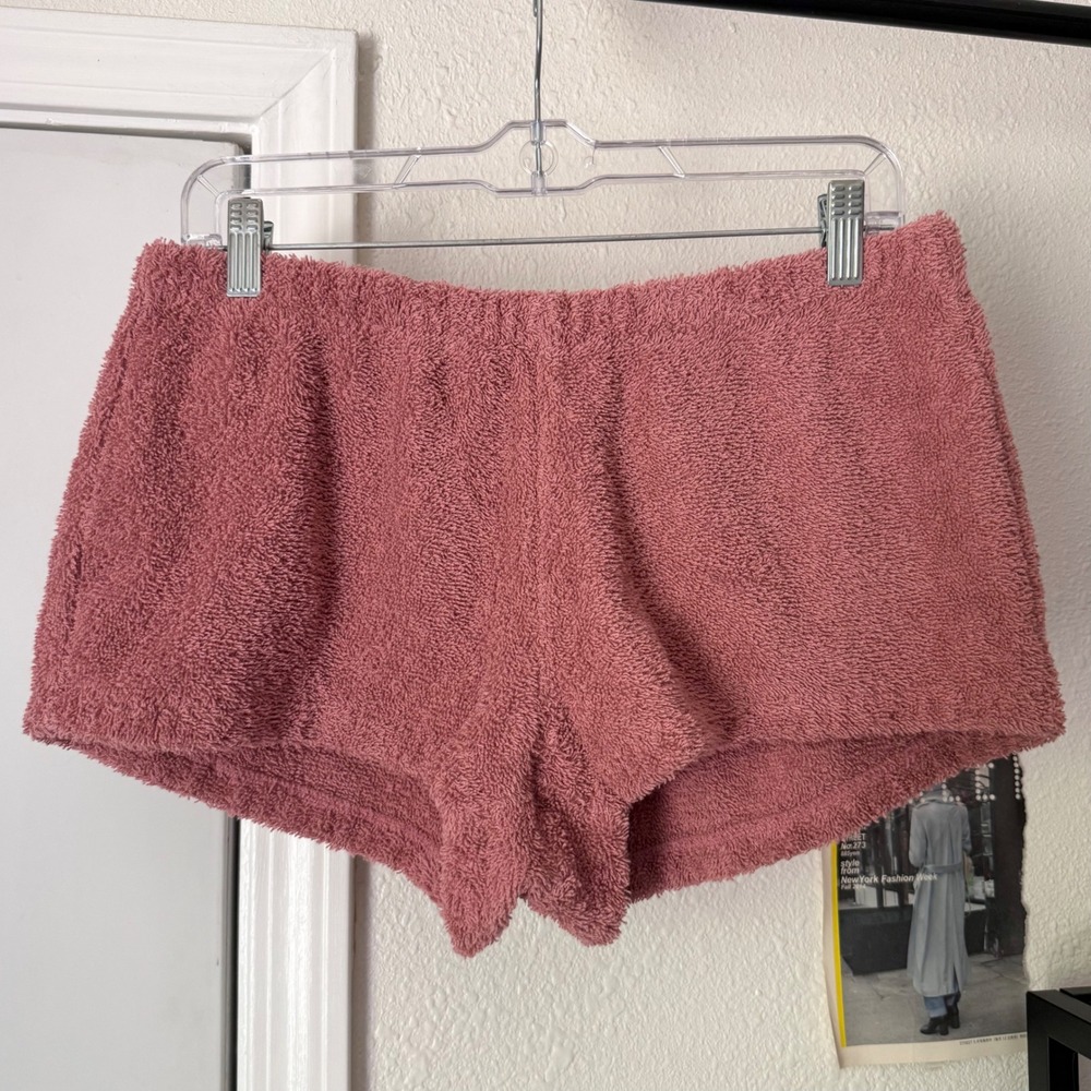 SIMONE FAN rose pink mauve cotton terry cloth knit sweat pull on shorts